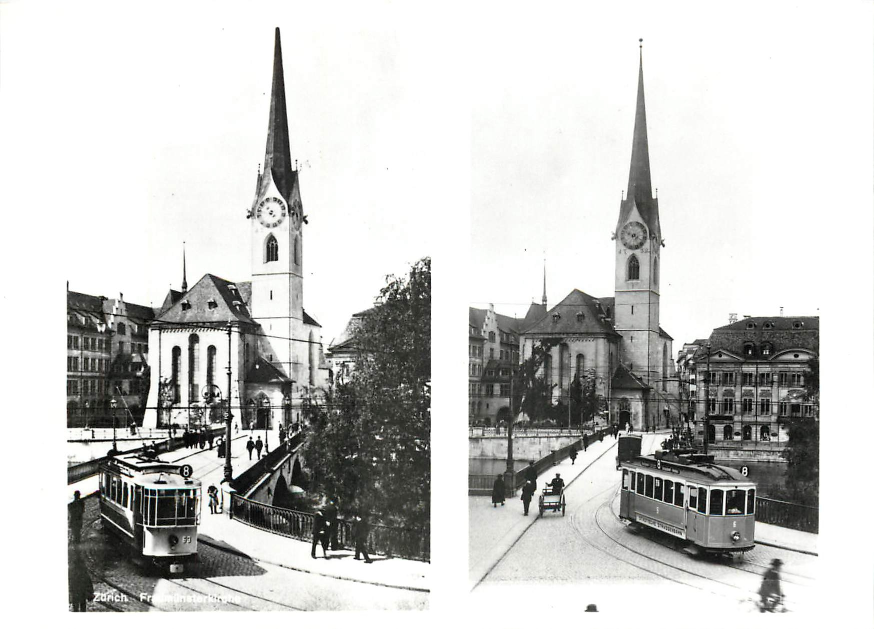 CPM verein tram-museum zuerich Staedtische Strassenbahn Zuerich. Linie 8 auf der Muensterbruecke