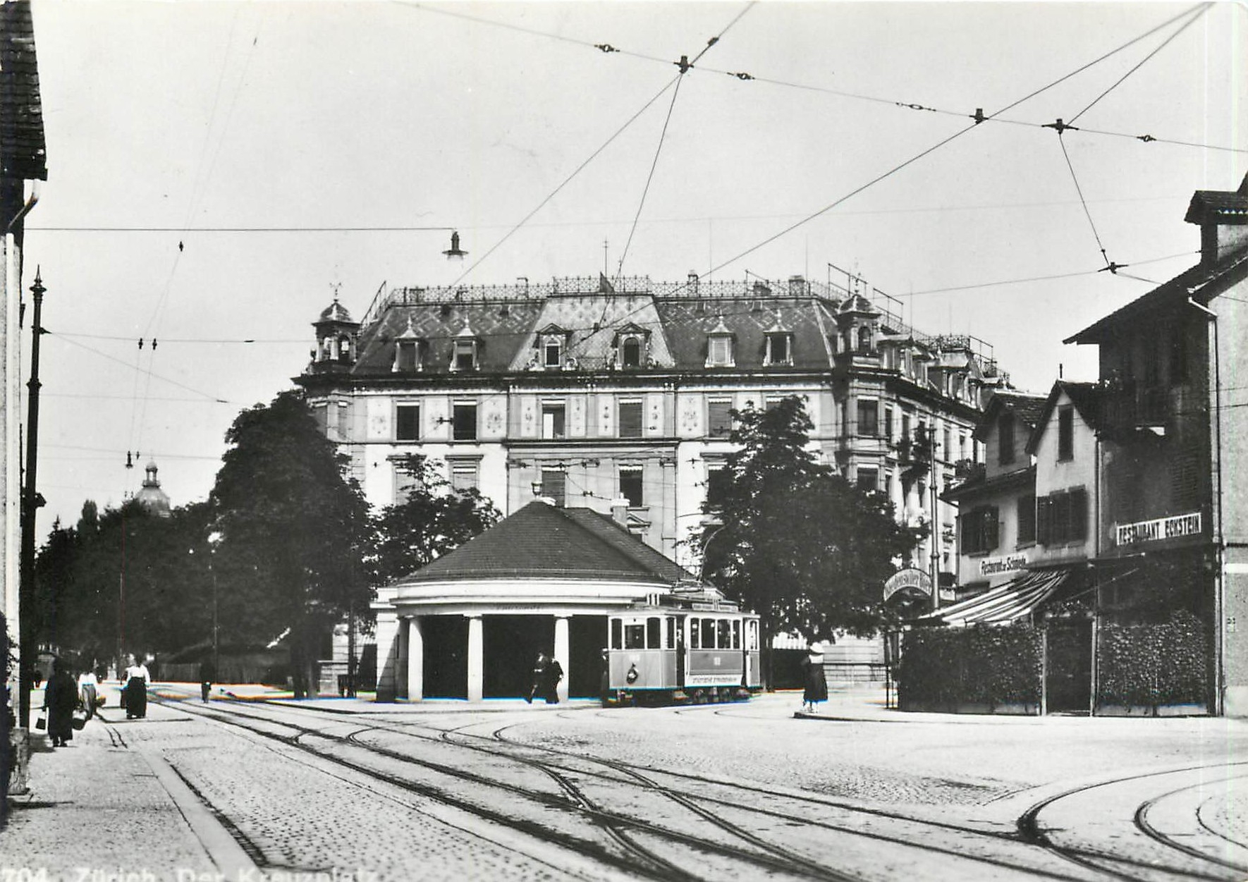 CPM verein tram-museum zuerich Staedtische Strassenbahn Zuerich. Motorwagen 169 am Kreuzplatz um 192