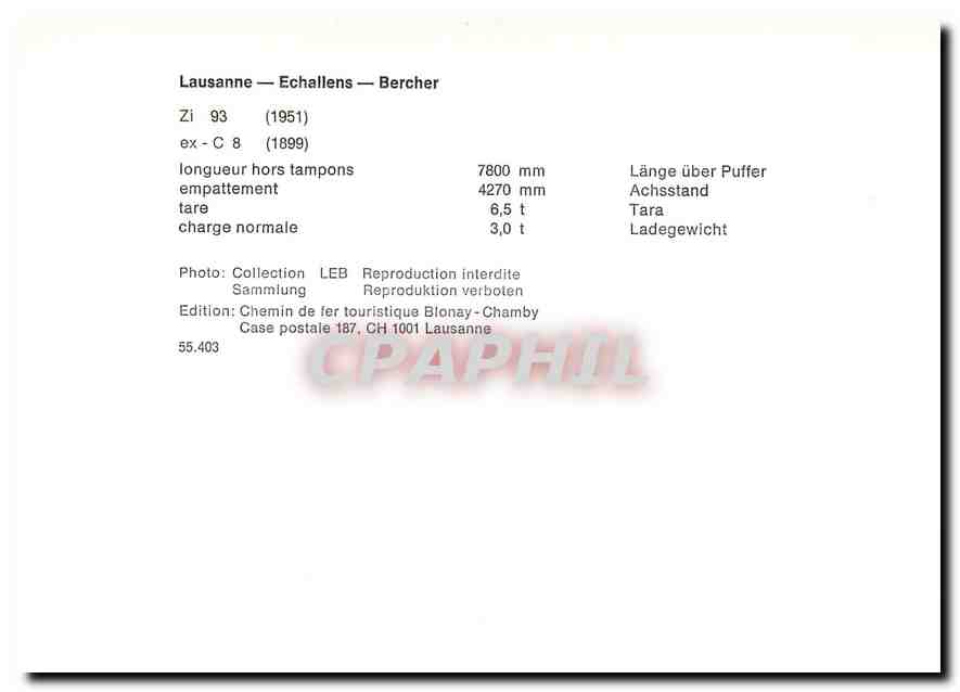 CPM Laussane-Echallens-Bercher Zi93 (1951) — Verso
