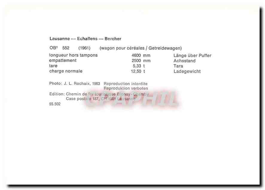 CPM Laussane-Echallens-Bercher OB1 552 (1961) wagon pour cereales — Verso