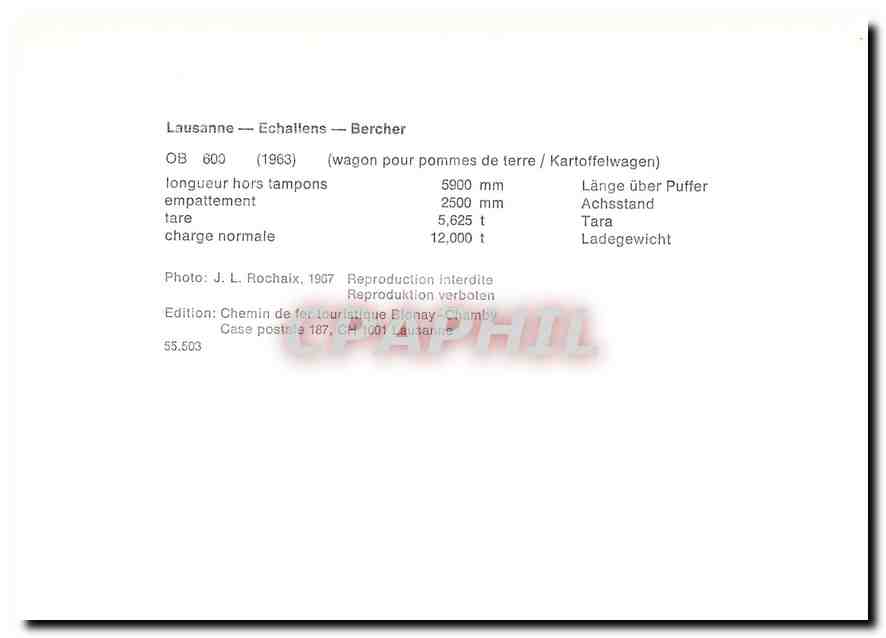 CPM Laussane-Echallens-Bercher OB 600 (1963) wagon pour pommes de terre — Verso