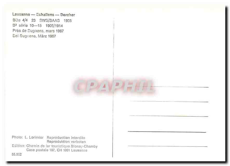 CPM Laussane-Echallens-Bercher BDe 4/4 23 SWS/SAAS 1935 B2 serie 10-15 1908/1914 pres du Sugnens mar — Verso