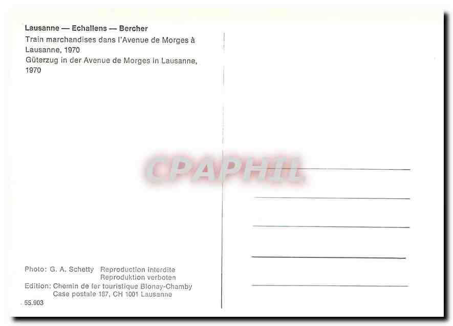 CPM Laussane-Echallens-Bercher Train marchandises dans l'Avenue de Morges a Lausanne 1970 — Verso