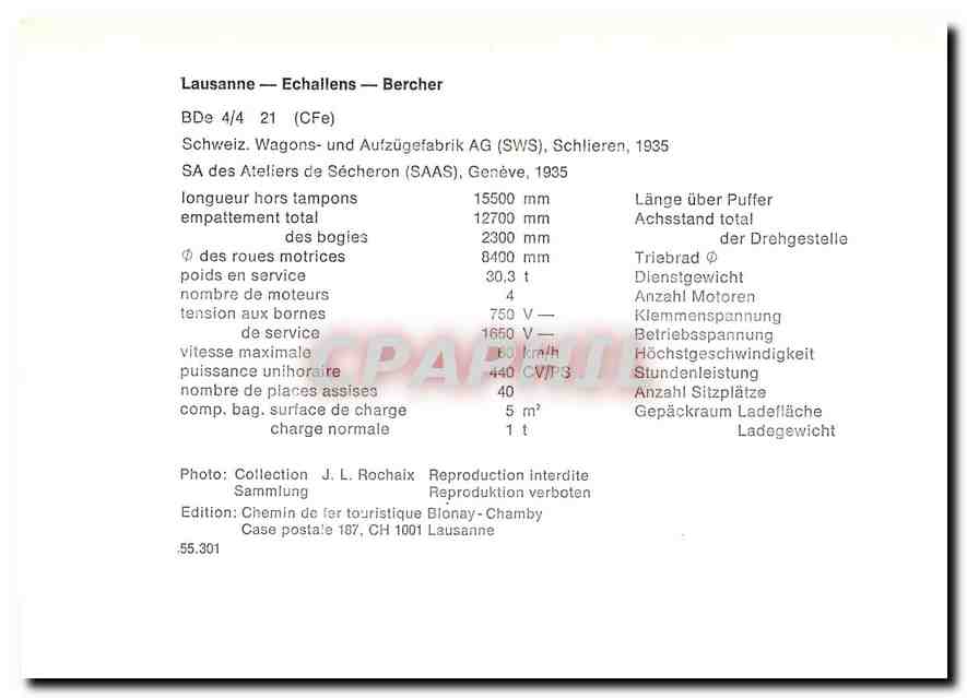 CPM Laussane-Echallens-Bercher BDe 4/4 21 (CFe) — Verso