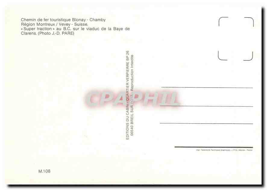 CPM Chemin de fer touristique Blonay-Chamby ''Super traction'' au B.C. sur le viaduc de la Baye de C — Verso