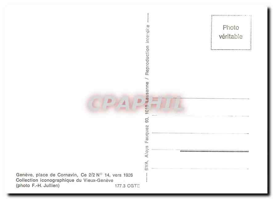 CPM Geneve place de Cornavin Ce 2/2 No. 14 vers 1926 — Verso