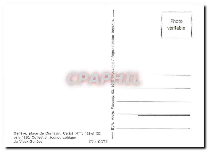 CPM Geneve place de Cornavin Ce 2/2 No.1 128 et 122 vers 1930 — Verso