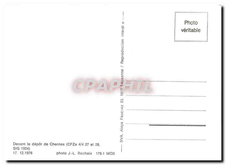 CPM Devant le depot de Chernex (CFZe 4/4 27 et 28 SIG 1924) — Verso