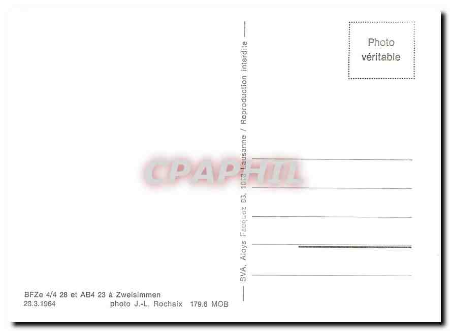 CPM BFZe 4/4 28 et AB4 a Zweisimmen 28.3.1964 — Verso