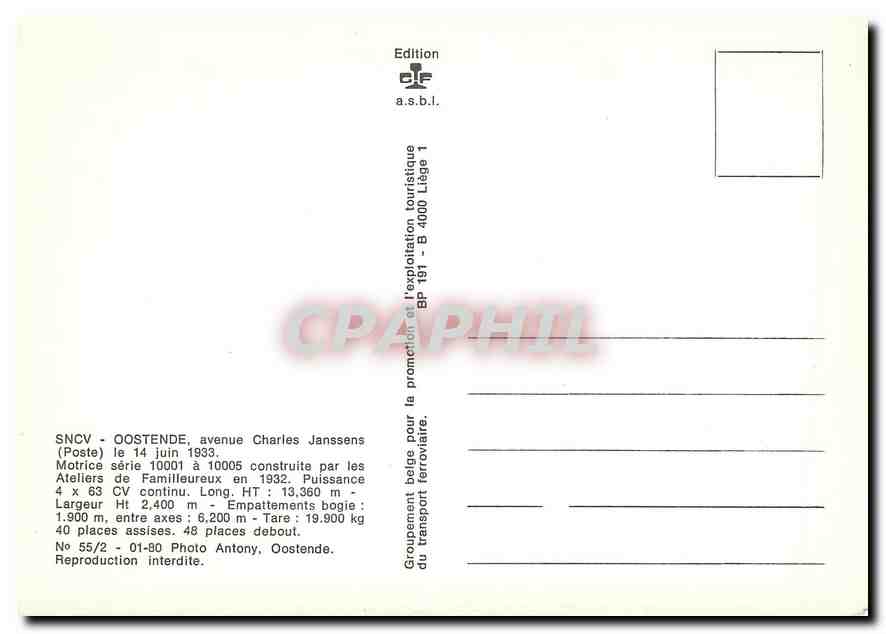 CPM SNCV - Oostende avenue Charles Janssens le 14 juin 1933 — Verso