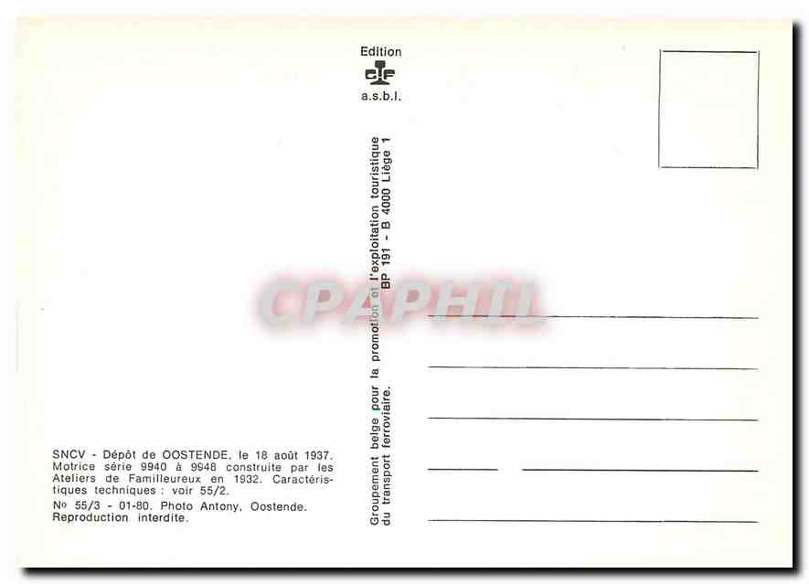 CPM SNCV - Depot de Oostende le 18 aout 1937 — Verso