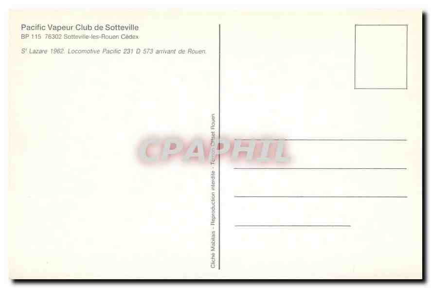 CPM St Lazare 1962. Locomotive Pacific 231 D 573 arrivant de Rouen — Verso