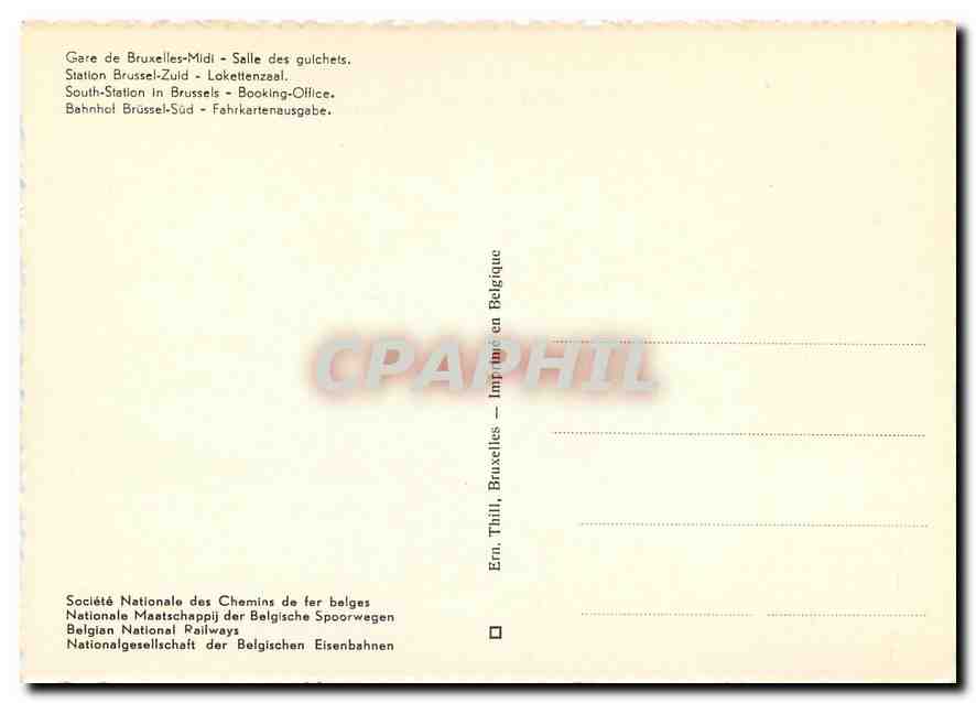 CPM Gare de Bruxelles-Midi - La salle des guichets — Verso