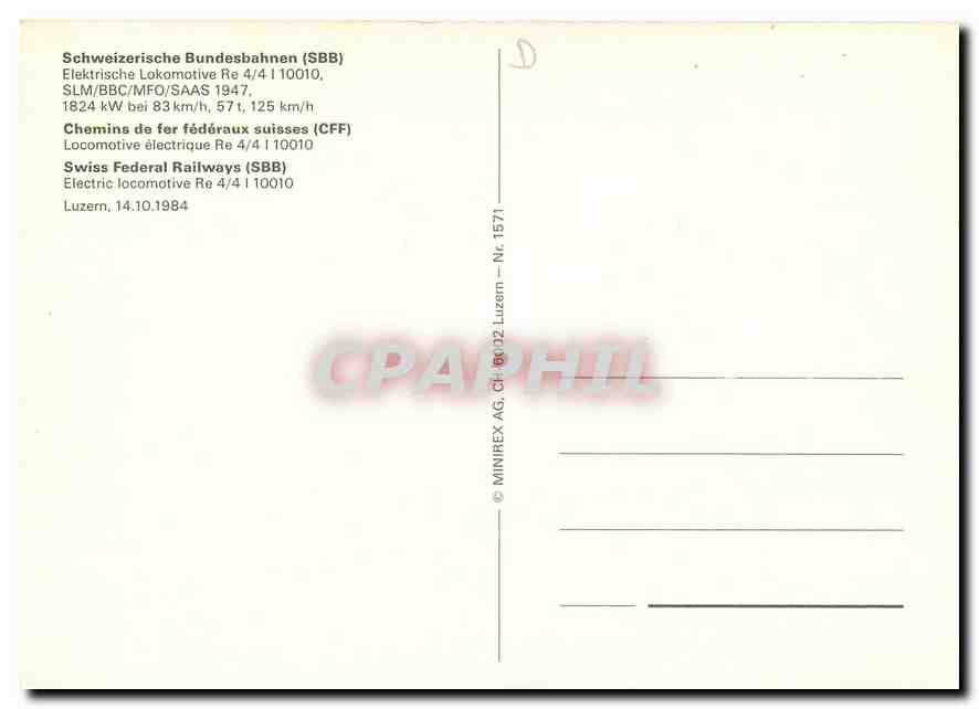 CPM Swiss Federal Railways (SBB) Electric locomotive Re 4/4 10010 — Verso