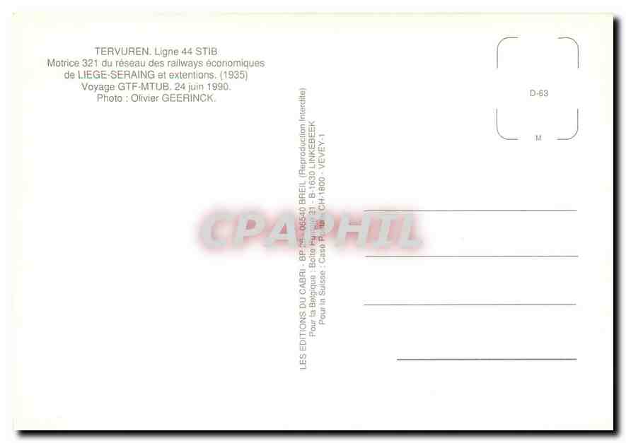 CPM Motrice 321 du reseau des railways economoques de Liege-Seraing et extentions (1935) — Verso