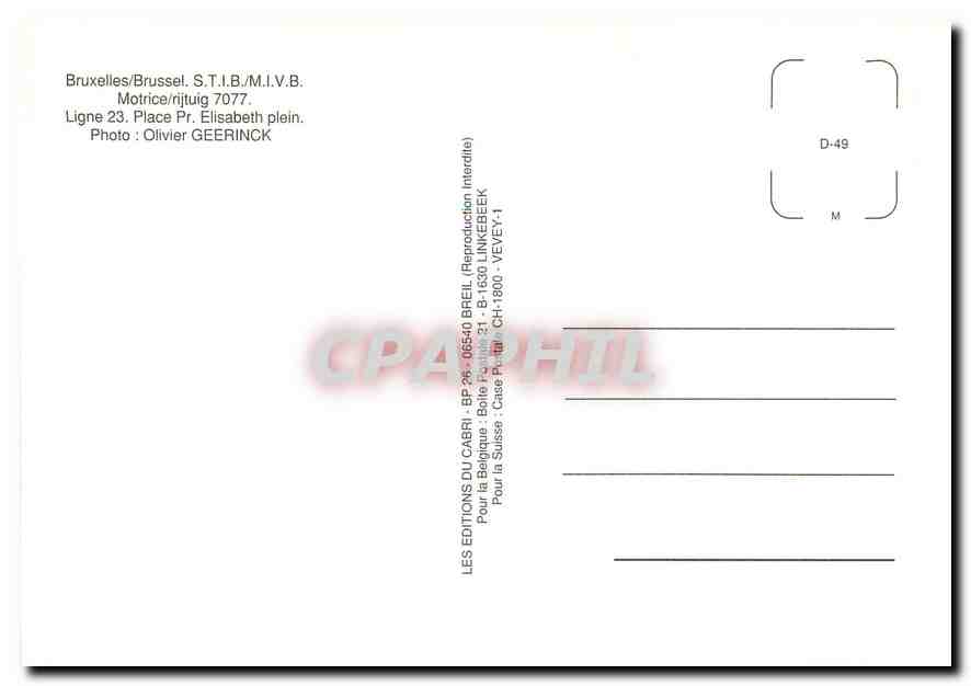 CPM Ligne 23. Place Pr. Elisabeth plein — Verso