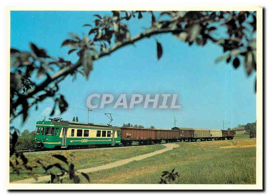 CPM train de marchandises de 251T sus bogies transporteurs remorque par Be 4/4 14 pres de Chigny
