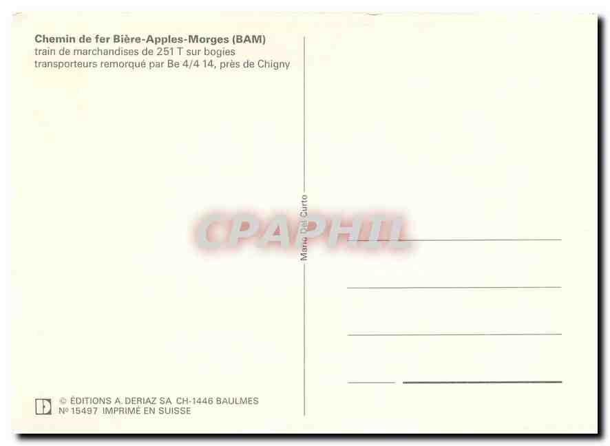 CPM train de marchandises de 251T sus bogies transporteurs remorque par Be 4/4 14 pres de Chigny — Verso