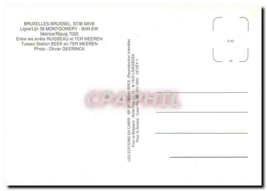 CPM Motrice/Rijtuig 7005 Entre les arrets Ruisseau et Ter Meeren — Verso