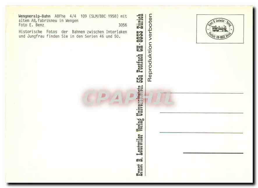 CPM Wengneralp-Bahn ABFhe 4/4 109 mit altem AB fabrikneu in Wengen — Verso