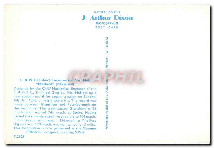 CPM Locomotive No. 4468 "Mallard" (Class A4) — Verso
