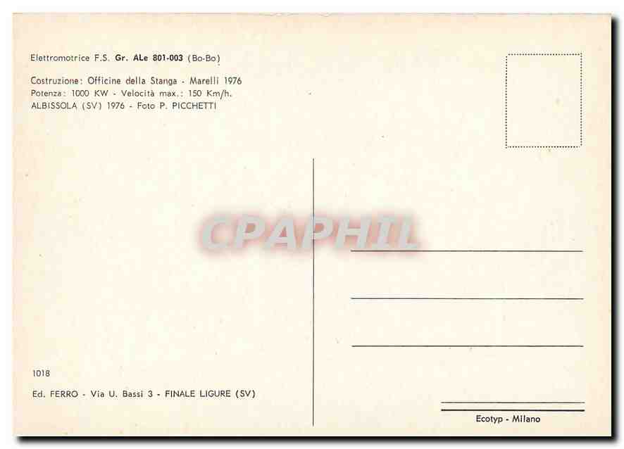 CPM Elettromotrice F.S Gr. ALe 801-003 — Verso