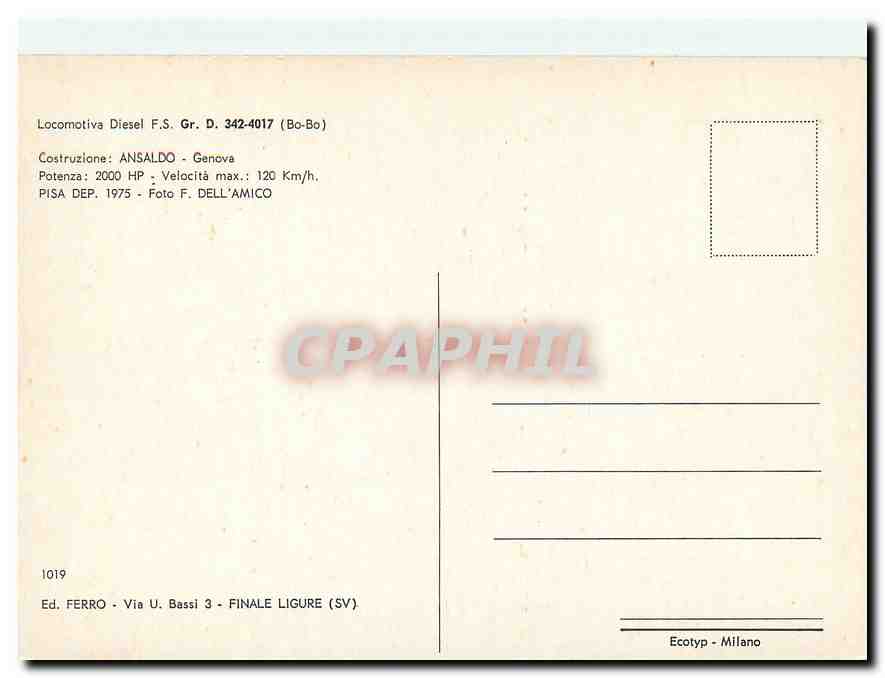 CPM Locomotiva Diesel F.S. Gr. D. 342-4017 — Verso