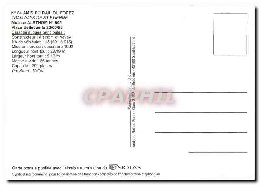 CPM Motrice ALSTHOm No. 905 Place Bellevue le 23/06/98 — Verso