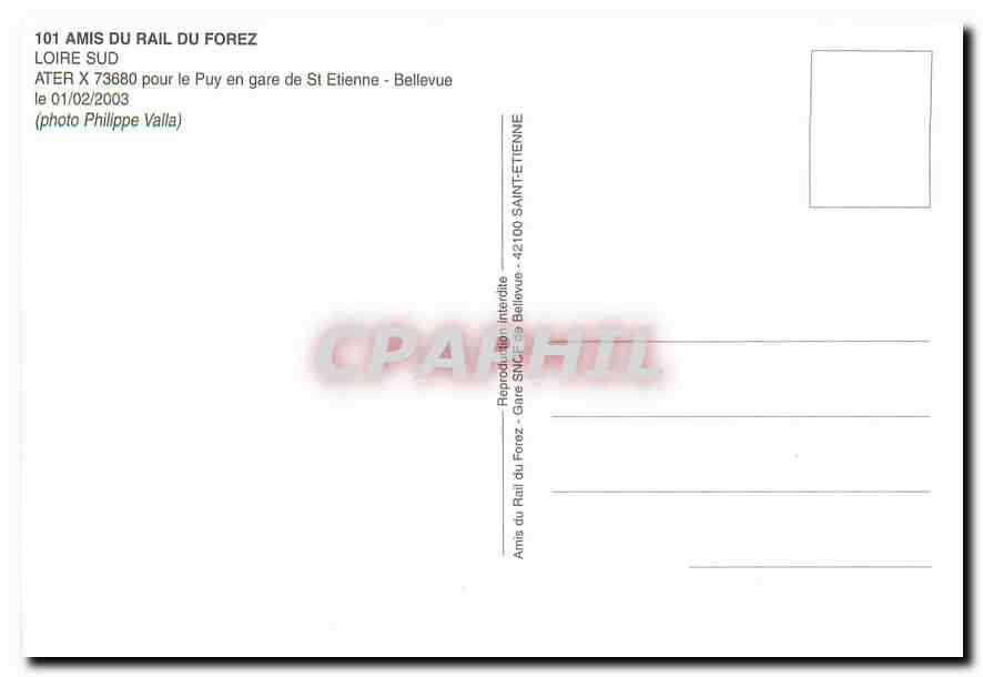 CPM ATER X 73680 pour le Puy en gare de St Etienne-Bellevue le 01/02/2003 — Verso