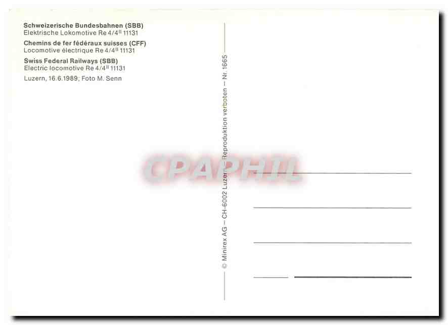 CPM Swiss Federal Railways (SBB) Electric locomotive Re 4/4 11131 — Verso