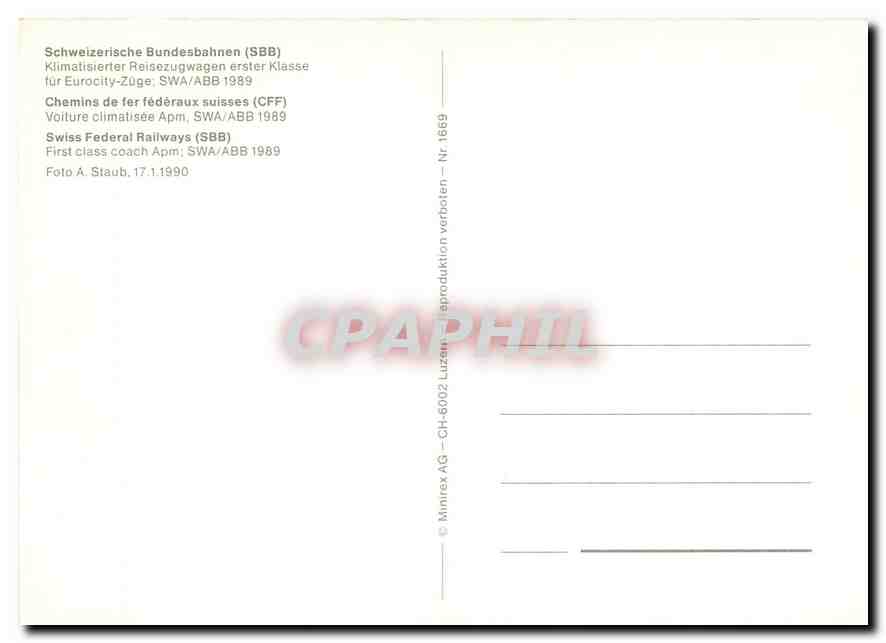 CPM Swiss Federal Railways (SBB) First class coach Apm SWA/ABB 1989 — Verso
