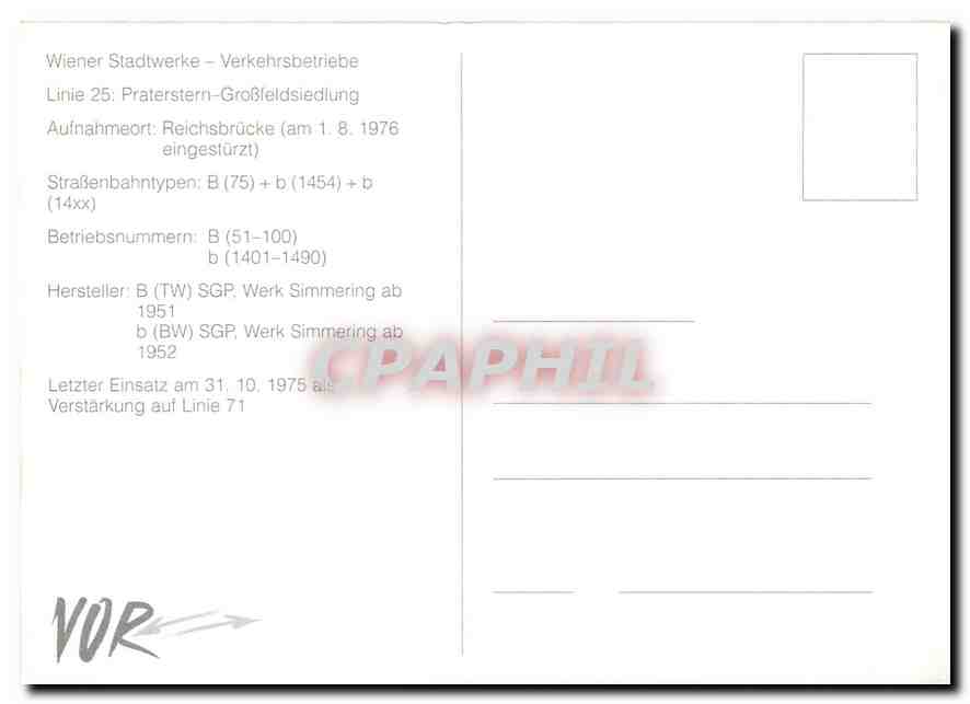 CPM Wiener Stadtwerke - Verkehrsbetriebe Linie 25: Praterstern-Grossfeldsiedlung — Verso