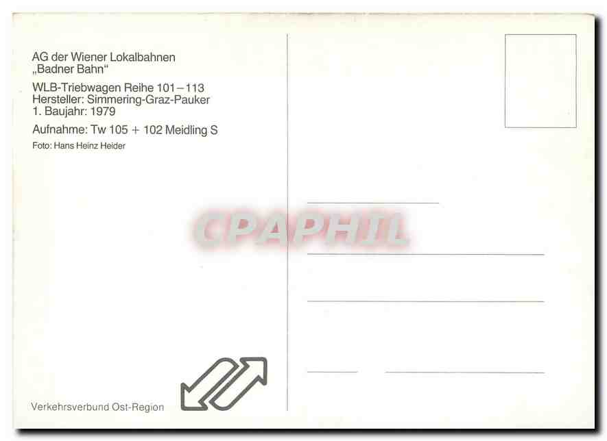 CPM AG der Wiener Lokalbahnen "Badner Bahn" WLB-TRiebwagen Reihe 101-113 — Verso