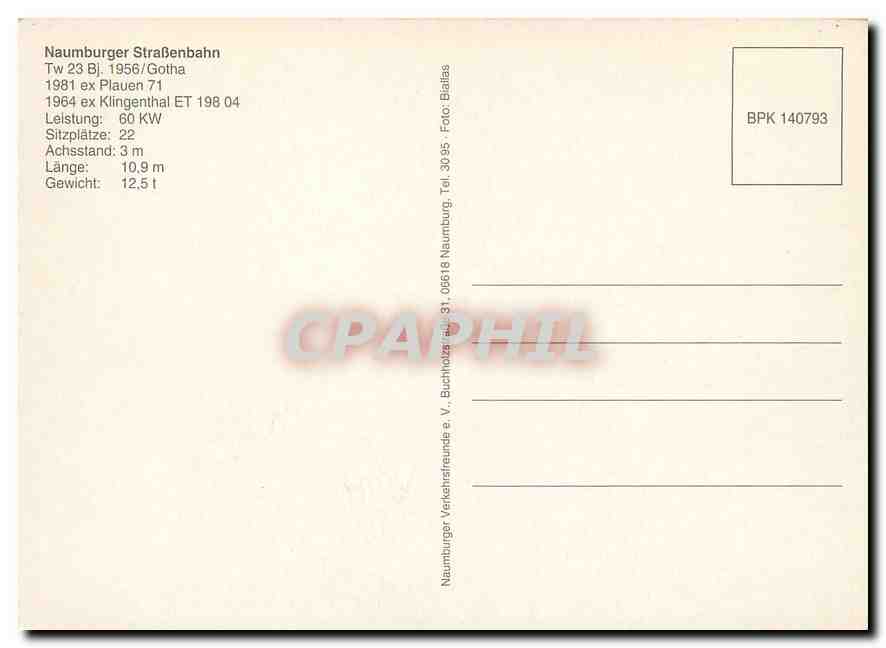 CPM Naumburger Strassenbahn Tw 23 — Verso