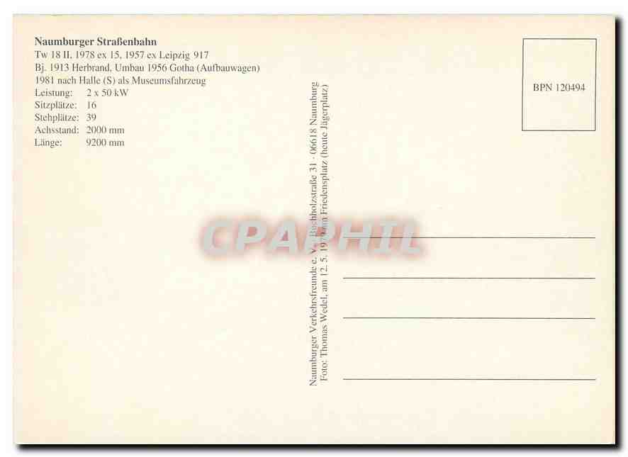 CPM Naumburger Strassenbahn Tw 18 II — Verso