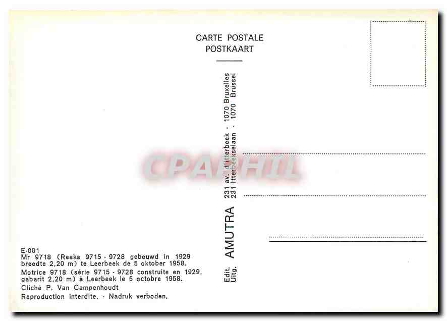 CPM Motrice 9718 a Leerbeek le 5 octobre 1958 — Verso