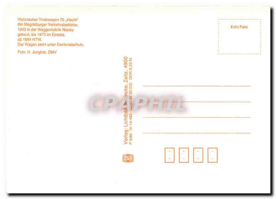 CPM Historischer Triebwagen 70 "Hecht" — Verso