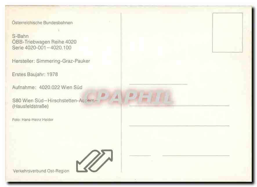 CPM Oesterreichische Bundesbahnen S-Bahn OBB-Triebwagen Reihe 4020 — Verso