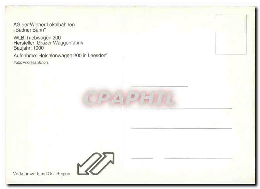 CPM AG der Wiener Lokalbahnen "Badner Bahn" WLB-Triebwagen 200 — Verso