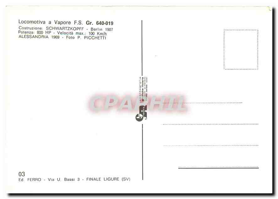 CPM Locomotiva a Vapore F.S. Gr. 640-019 — Verso