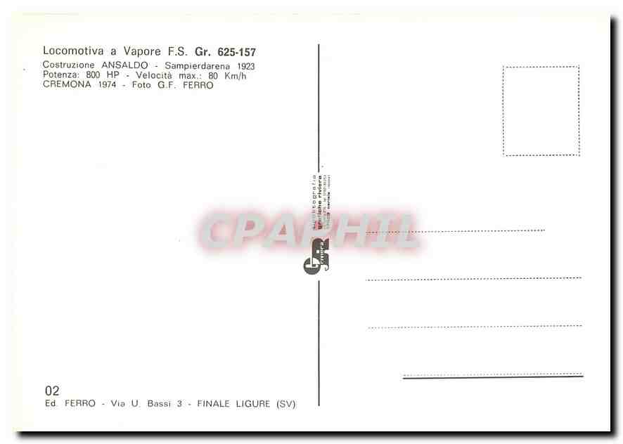 CPM Locomotiva a Vapore F.S. Gr. 625-157 — Verso