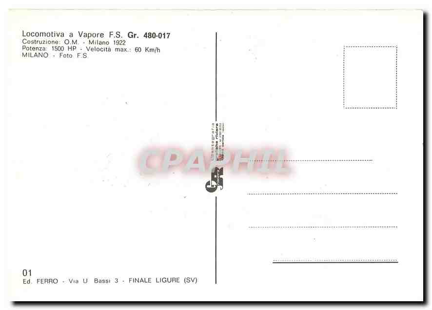 CPM Locomotiva a Vapore F.S. Gr. 480-017 — Verso