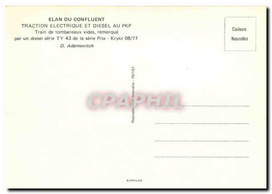 CPM Train de tombereaux vides remorque par un diesel serie TY 43 de la serie Pita - Krysz 08/77 — Verso