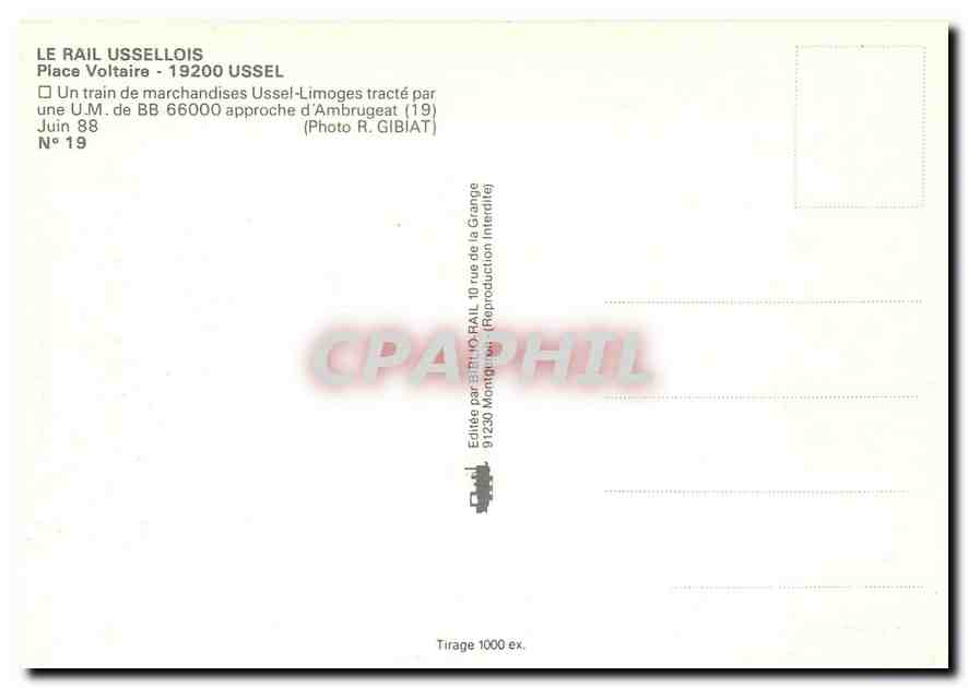 CPM Un train de marchandises Ussel-Limonges tracte par une U.M. de BB 66000 approche d'Ambrugeat Jui — Verso