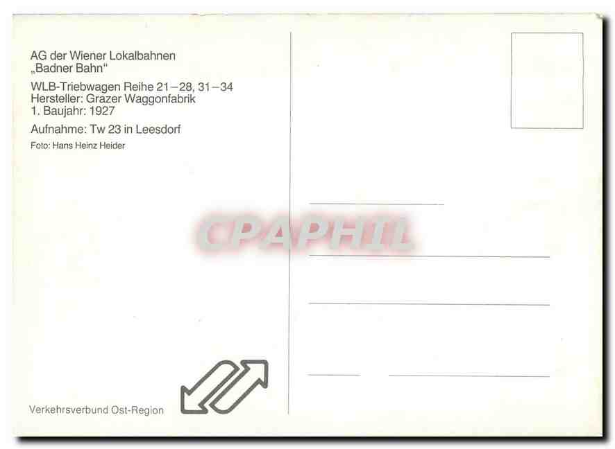 CPM AG der Wiener Lokalbahnen "Badner Bahn" WLB-Triebwagen Reihe 21-28 31-34 — Verso