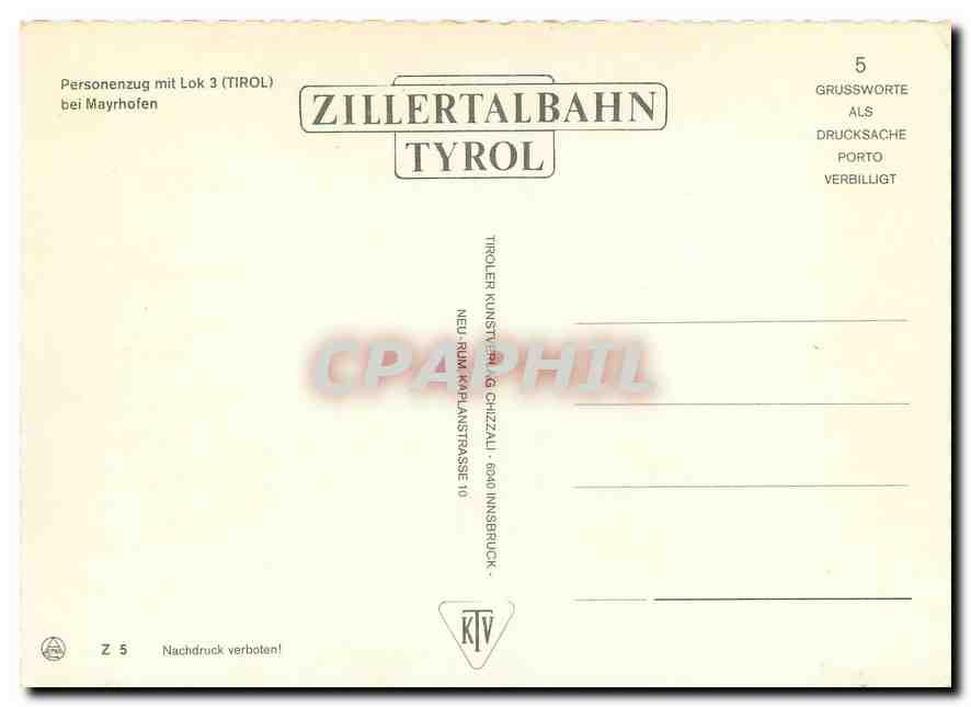 CPM Personenzug mit Lok 3 (Tirol) bei Mayrhofen — Verso