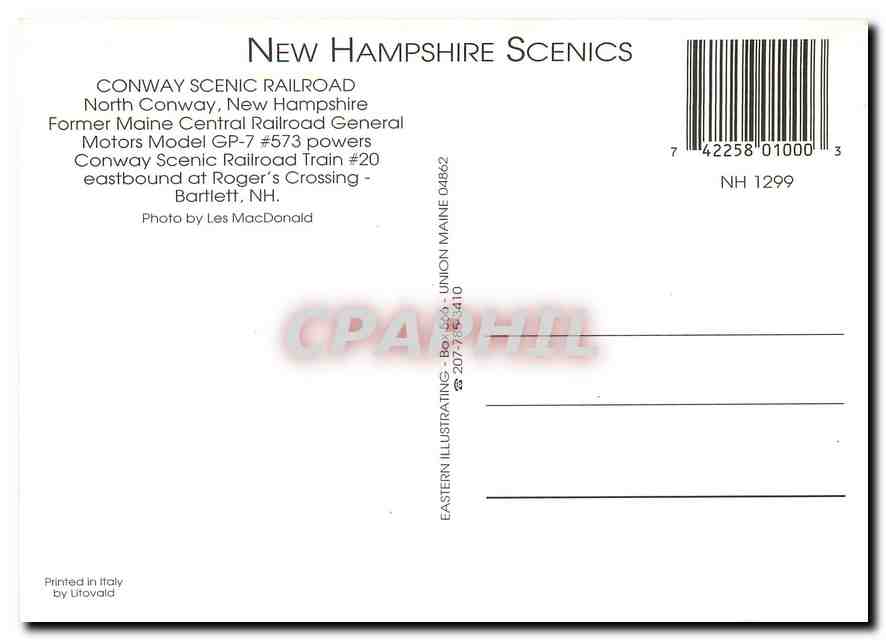 CPM Conway Scenic Railroad Former Maine Central Railroad General — Verso