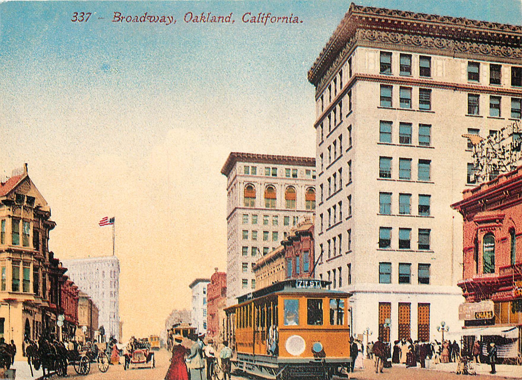 CPM A "California-type" car loads passengers on Broadway