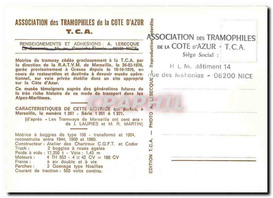 CPM Motrice de tramway — Verso