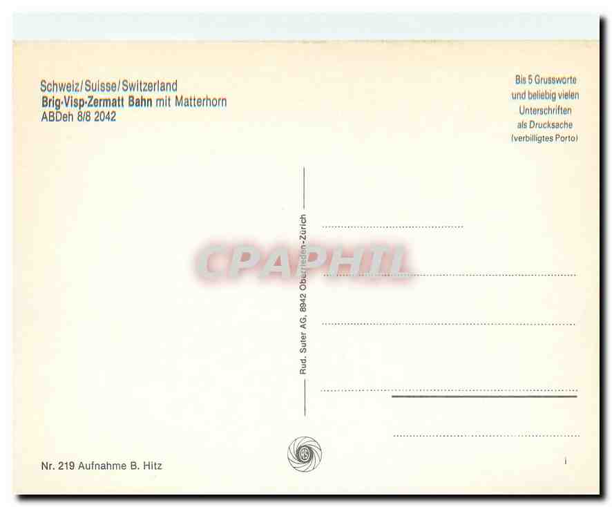 CPM Brig-Visp-Zermatt Bahn mit NMatterhorn ABDeh 8/8 2042 — Verso